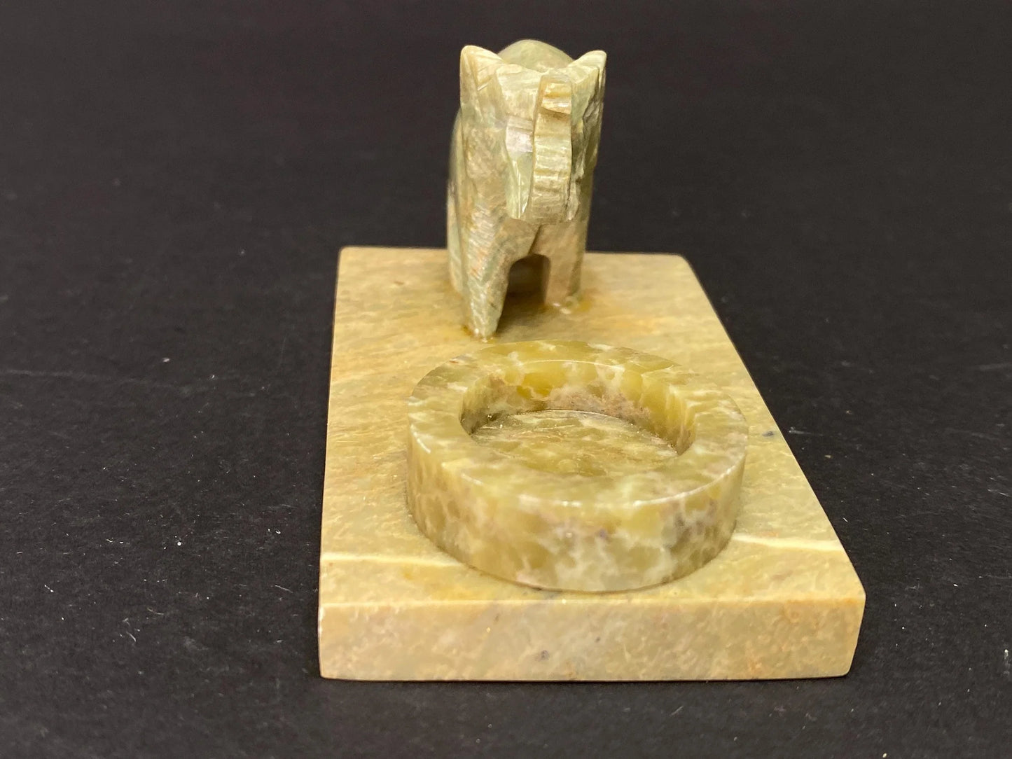 Vintage Soapstone Elephant Candle Holder Ring Dish: Hand Carved Boho Decor