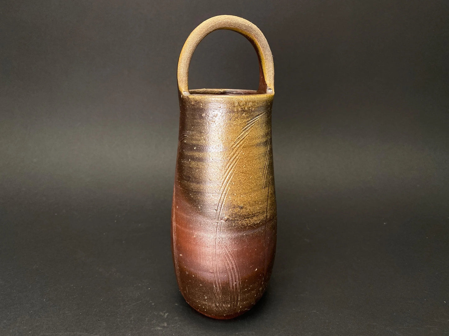 Antique Bizen yaki Ikebana Vase Signed Japanese Pottery Kaki: Wabi Sabi Art Pottery with Tomobako co-Box