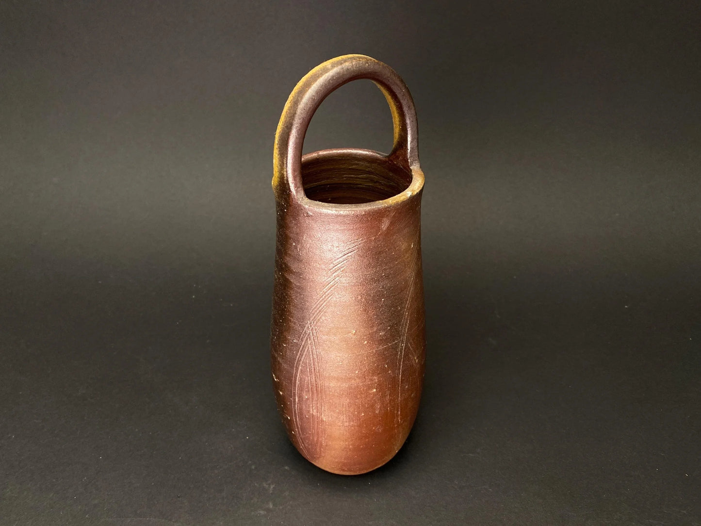Antique Bizen yaki Ikebana Vase Signed Japanese Pottery Kaki: Wabi Sabi Art Pottery with Tomobako co-Box