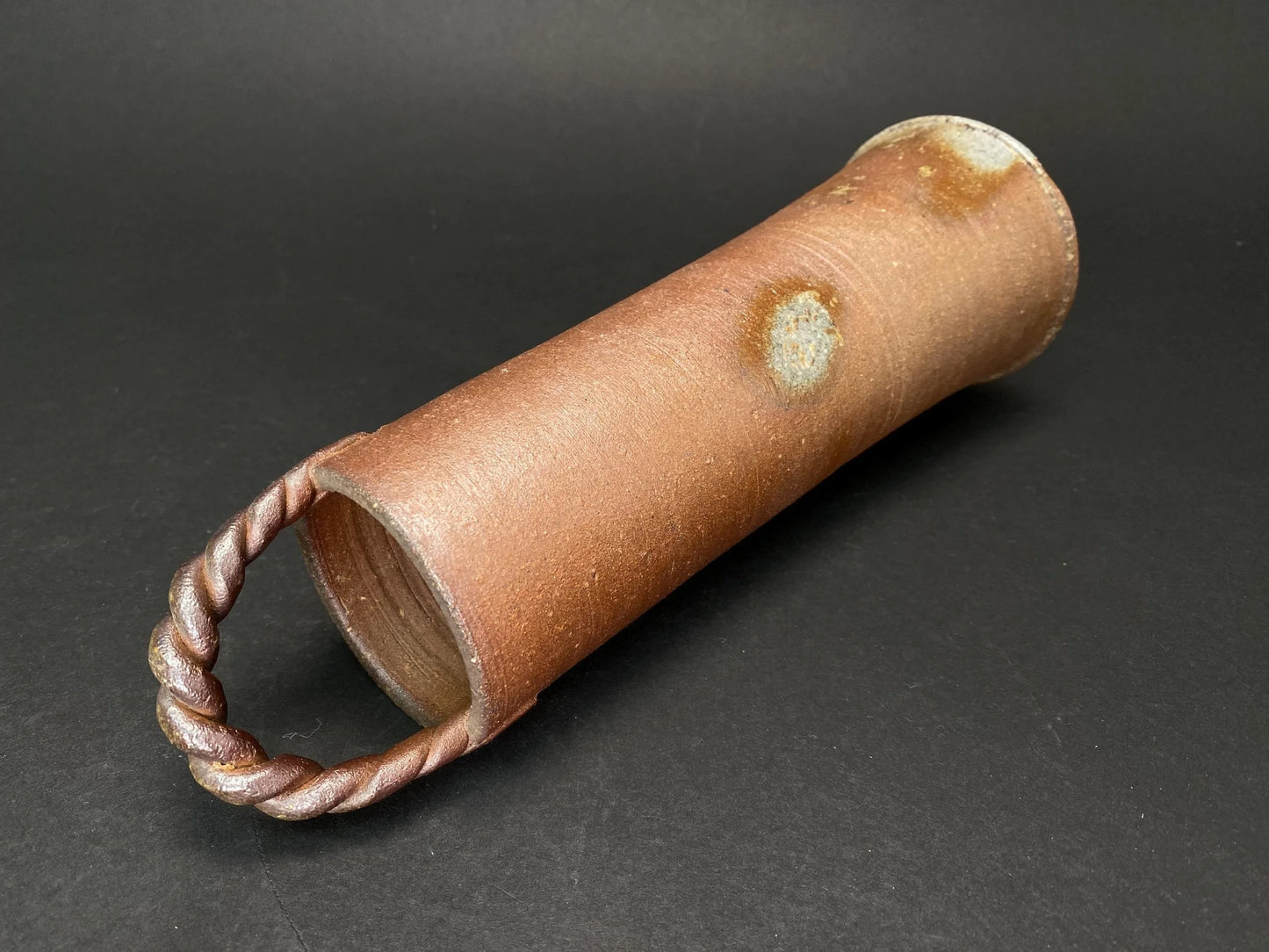 Bizen Ware Ikebana Vase Signed Japanese Pottery Kaki: Wabi Sabi Art Pottery Flower Twist Holder with Tomobako co-Box！