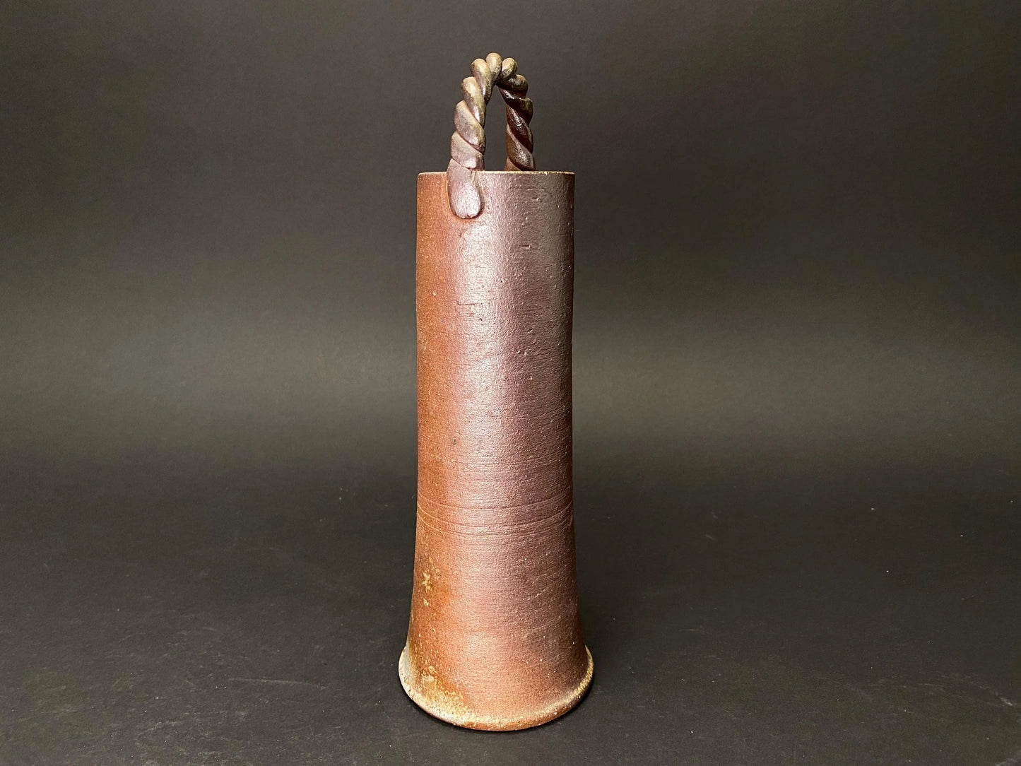 Bizen Ware Ikebana Vase Signed Japanese Pottery Kaki: Wabi Sabi Art Pottery Flower Twist Holder with Tomobako co-Box！