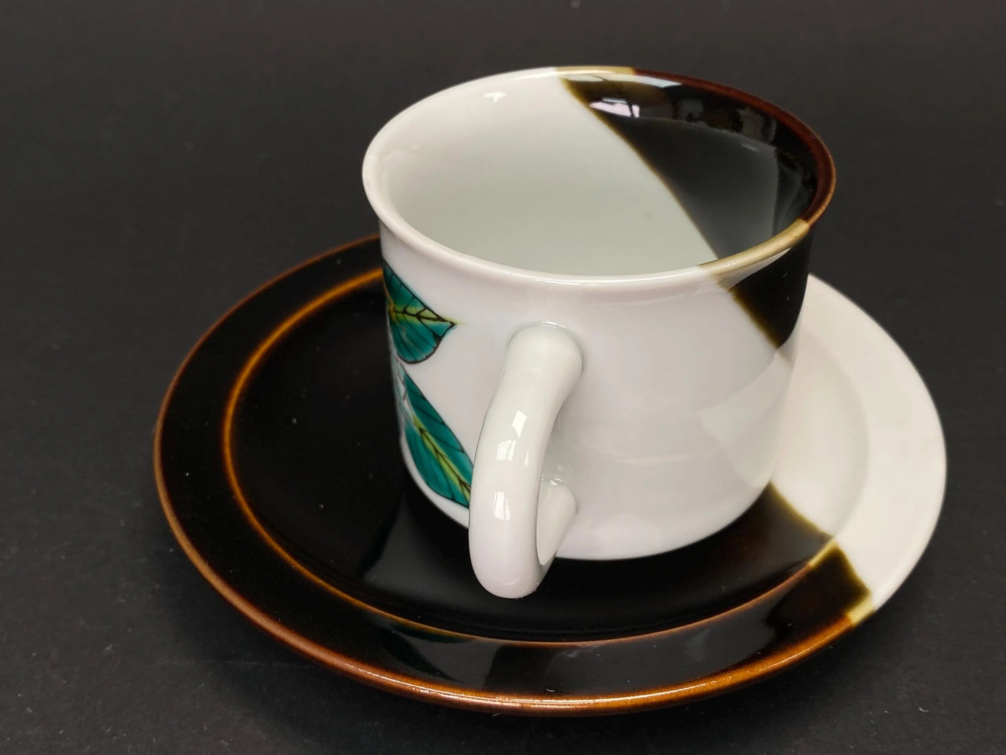 Kutani Ware Teacup Set by Juen: Mid Century Modern Japanese Porcelain, Hand Painted Hydrangea Demitasse Cup and Saucer