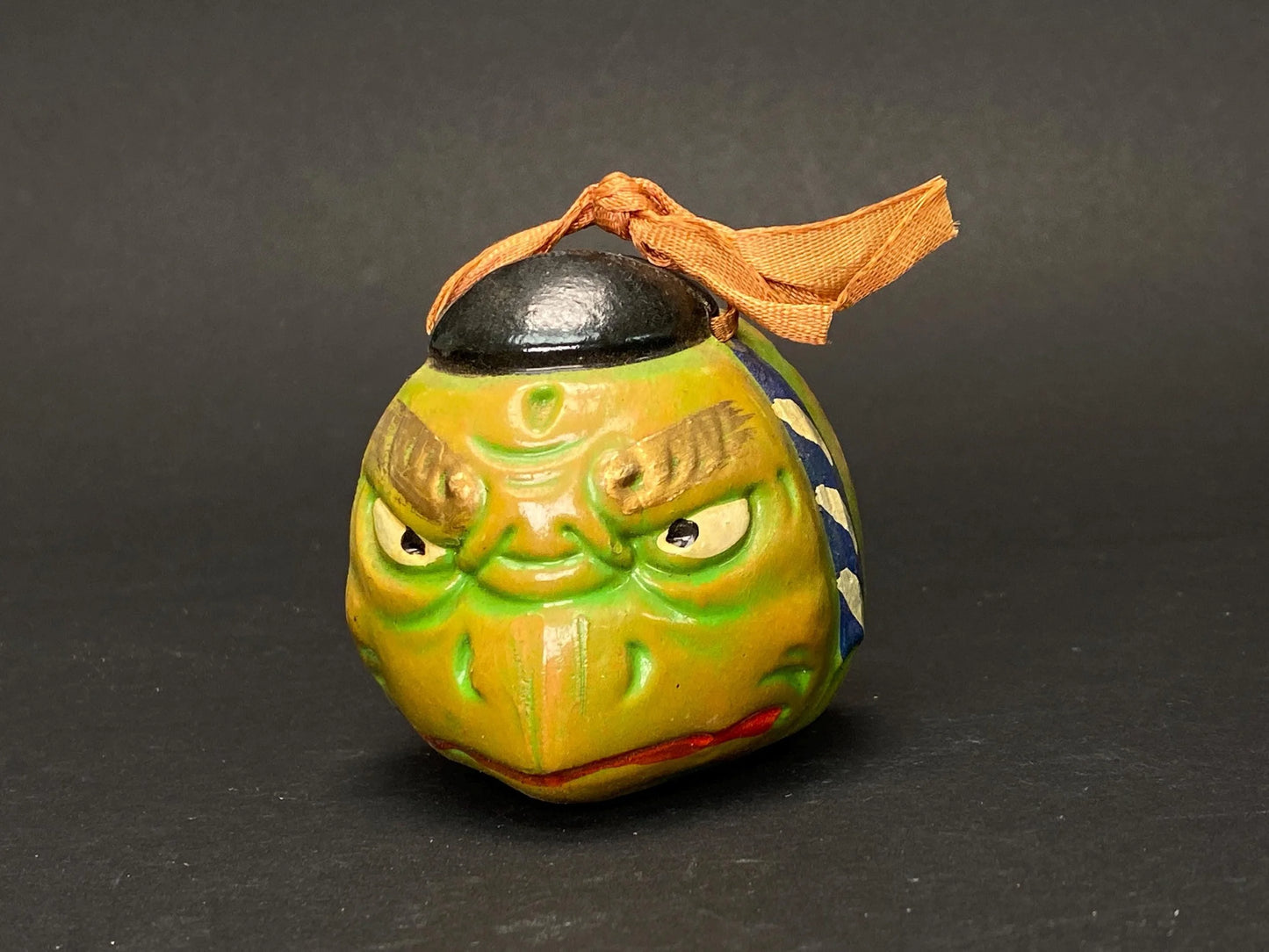Set of 7 Vintage Japanese Clay Bells: Zodiac Animals Lucky Cat Daruma and Folk Masks, Rustic Mingei Pottery Dorei Collection, Wabi Sabi