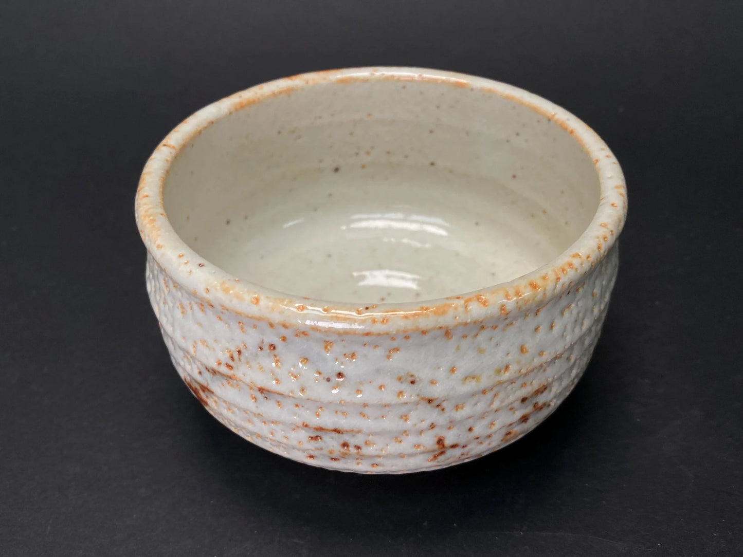 PAIR Vintage Japanese Shino Ware Matcha Bowl Chawan Set with Box: Rustic White & Golden Glaze Tea Ceremony Pottery