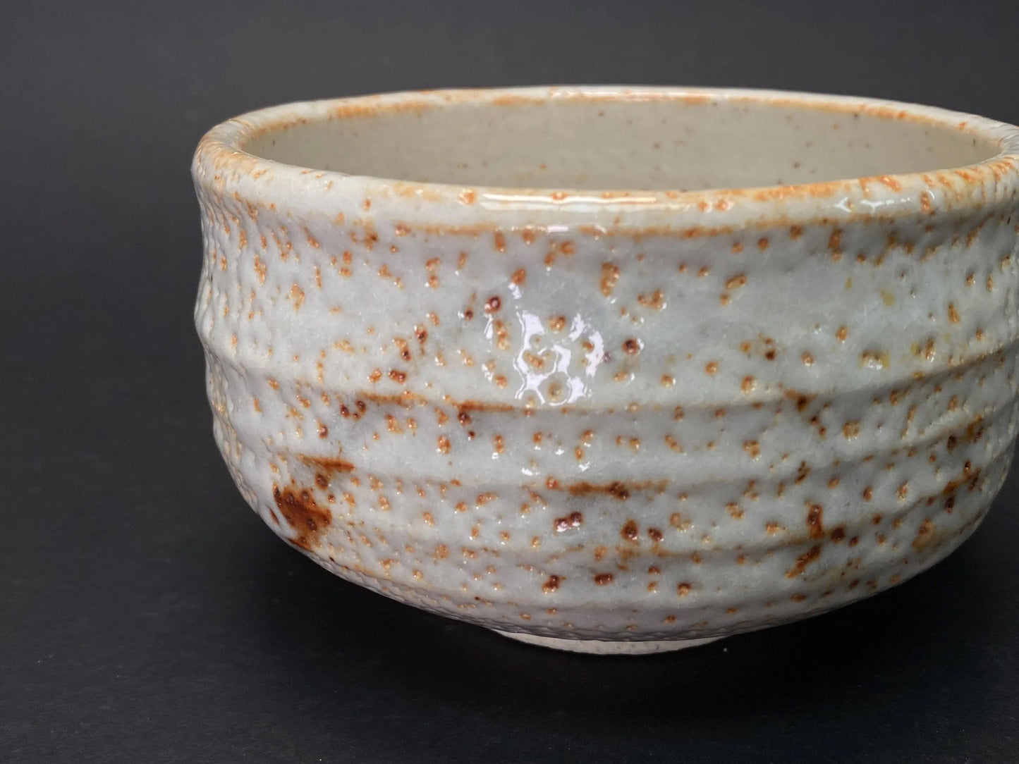 PAIR Vintage Japanese Shino Ware Matcha Bowl Chawan Set with Box: Rustic White & Golden Glaze Tea Ceremony Pottery