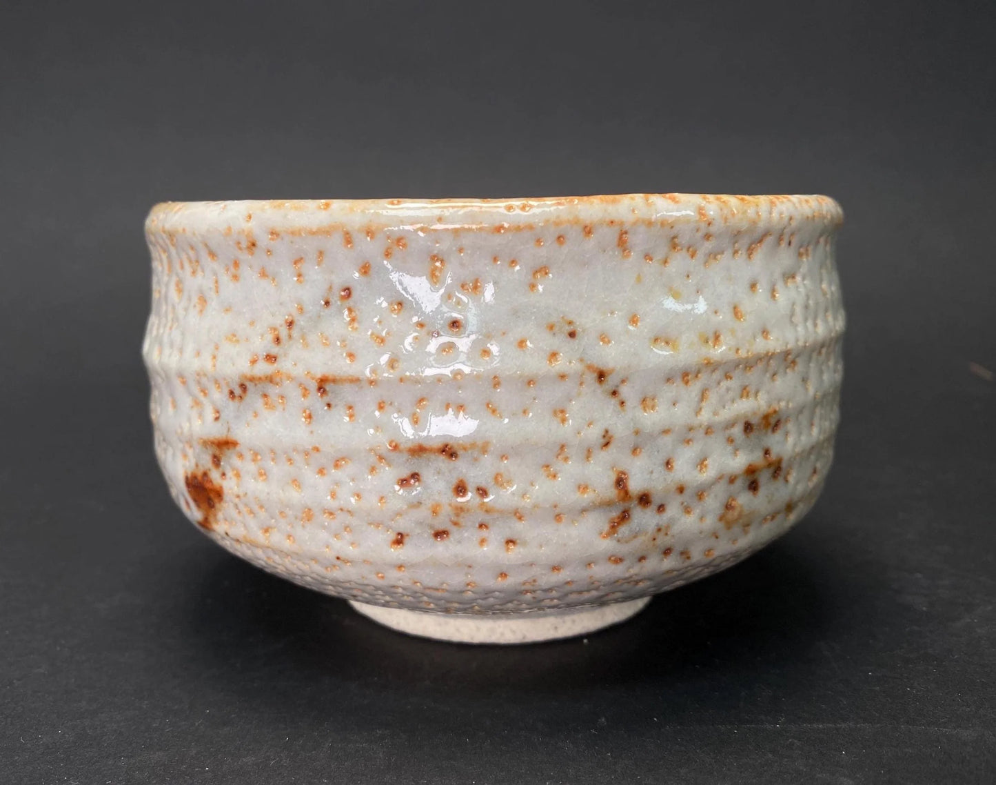 PAIR Vintage Japanese Shino Ware Matcha Bowl Chawan Set with Box: Rustic White & Golden Glaze Tea Ceremony Pottery