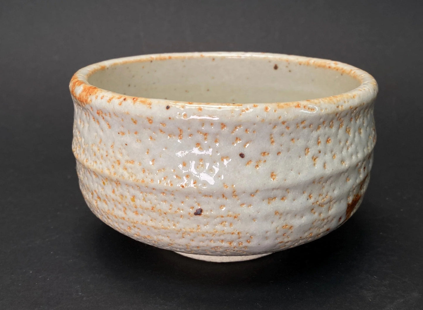 PAIR Vintage Japanese Shino Ware Matcha Bowl Chawan Set with Box: Rustic White & Golden Glaze Tea Ceremony Pottery