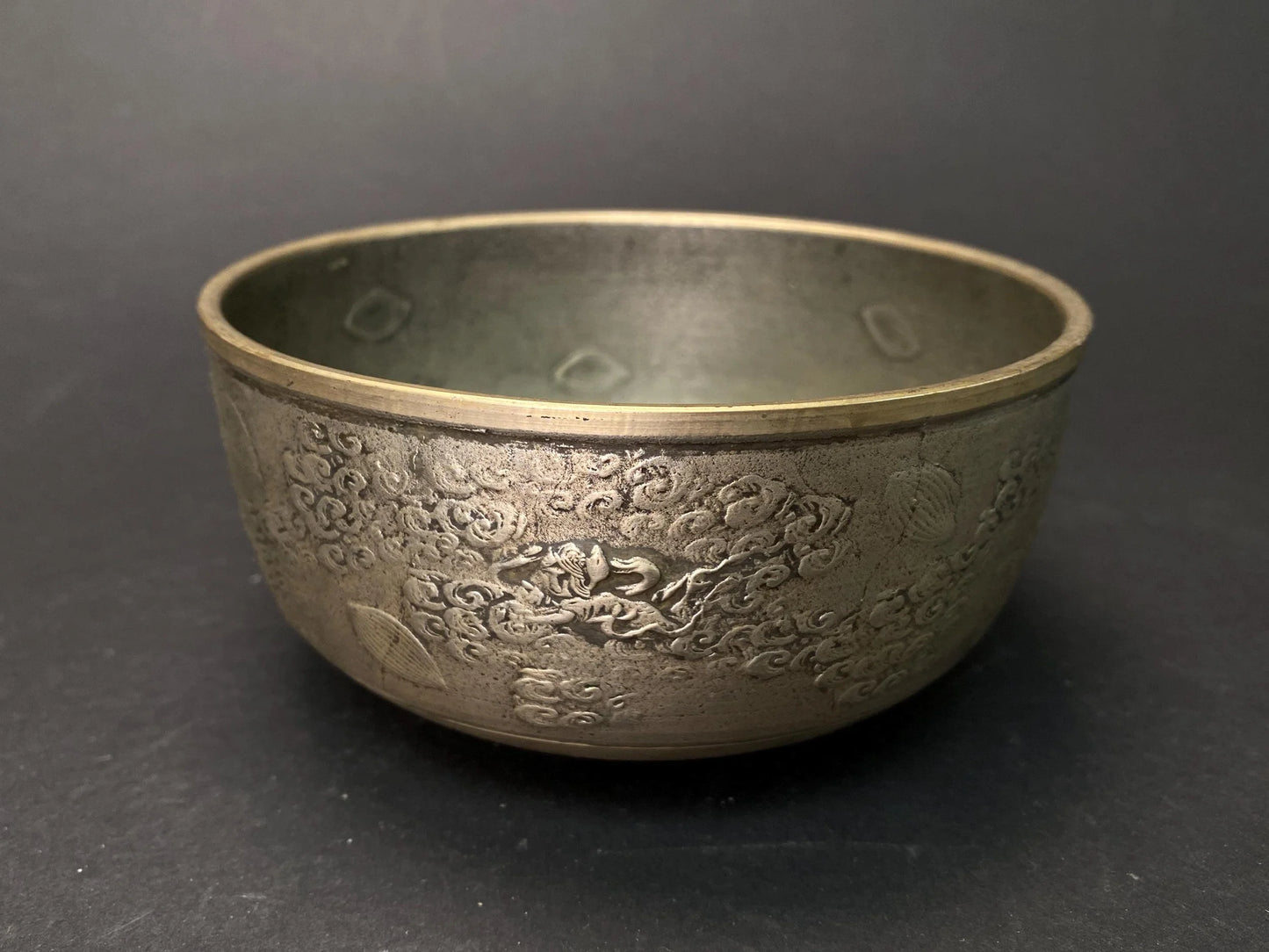 Japanese Singing Bowl Orin: Dragon Relief Bronze Bell, Buddhist Altar Chime, Meditation Sound Healing Instrument 5"