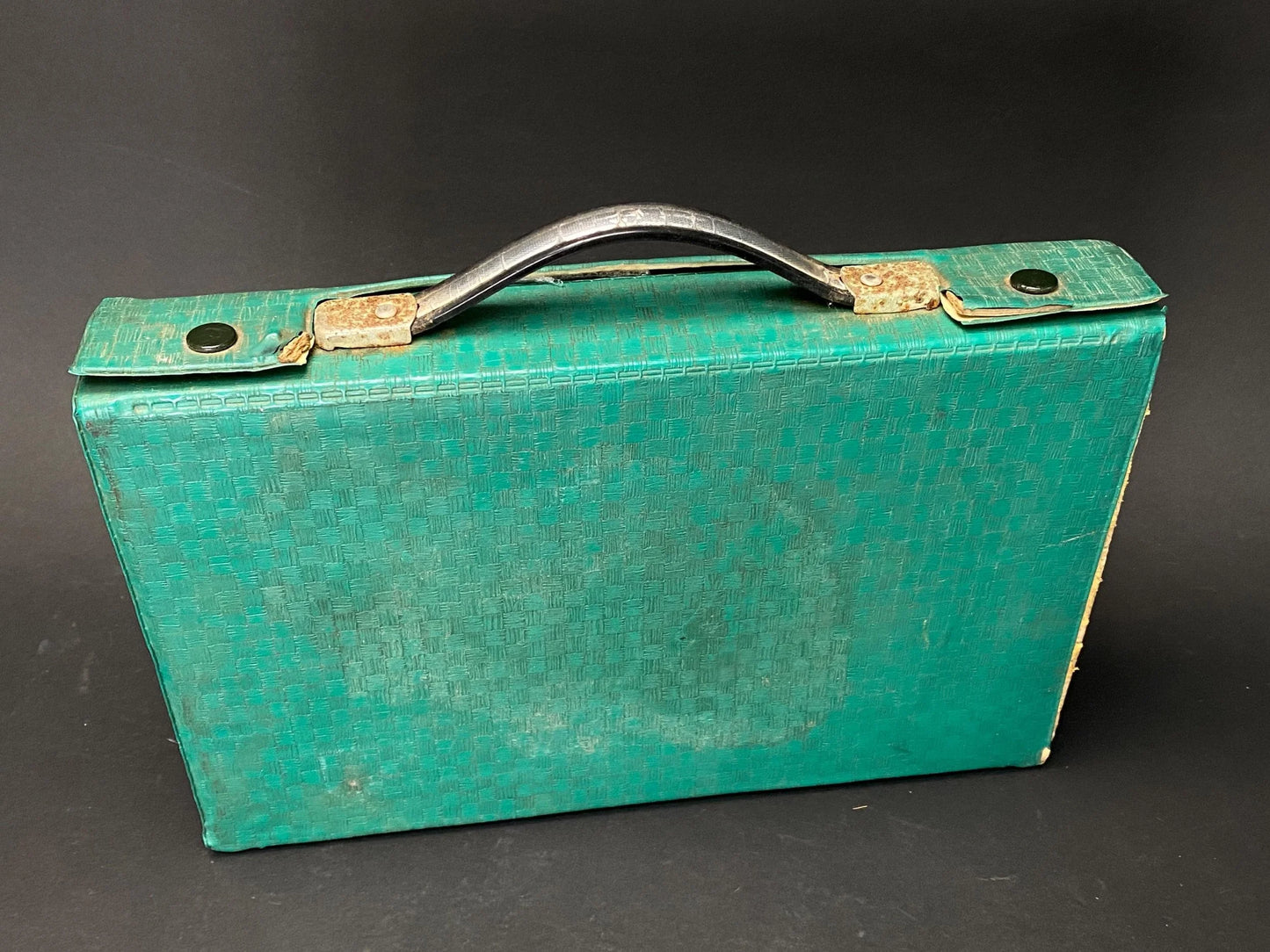 Japanese Mahjong tile antique Set: yellow back Resin Tiles in Rare Teal Green Woven Case