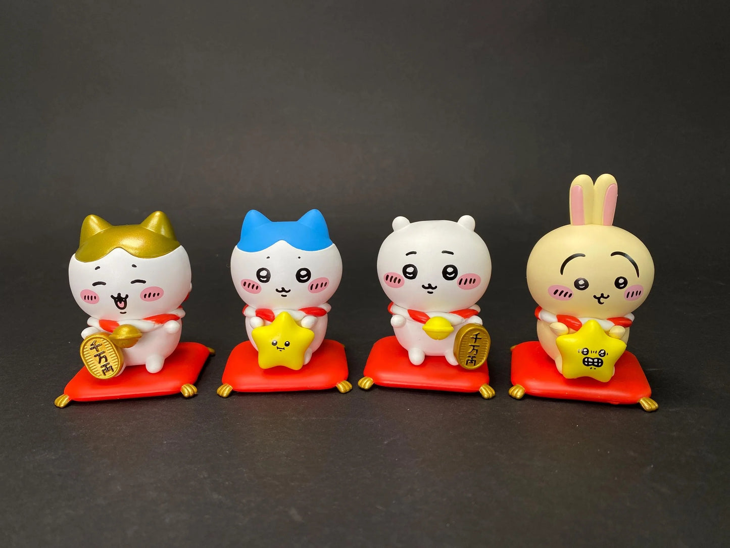 Chiikawa New Year Blind Box Figure on Red Cushion, Good Luck Mascot, Lunar New Year Decor. Hachiware Usagi Secret Toy