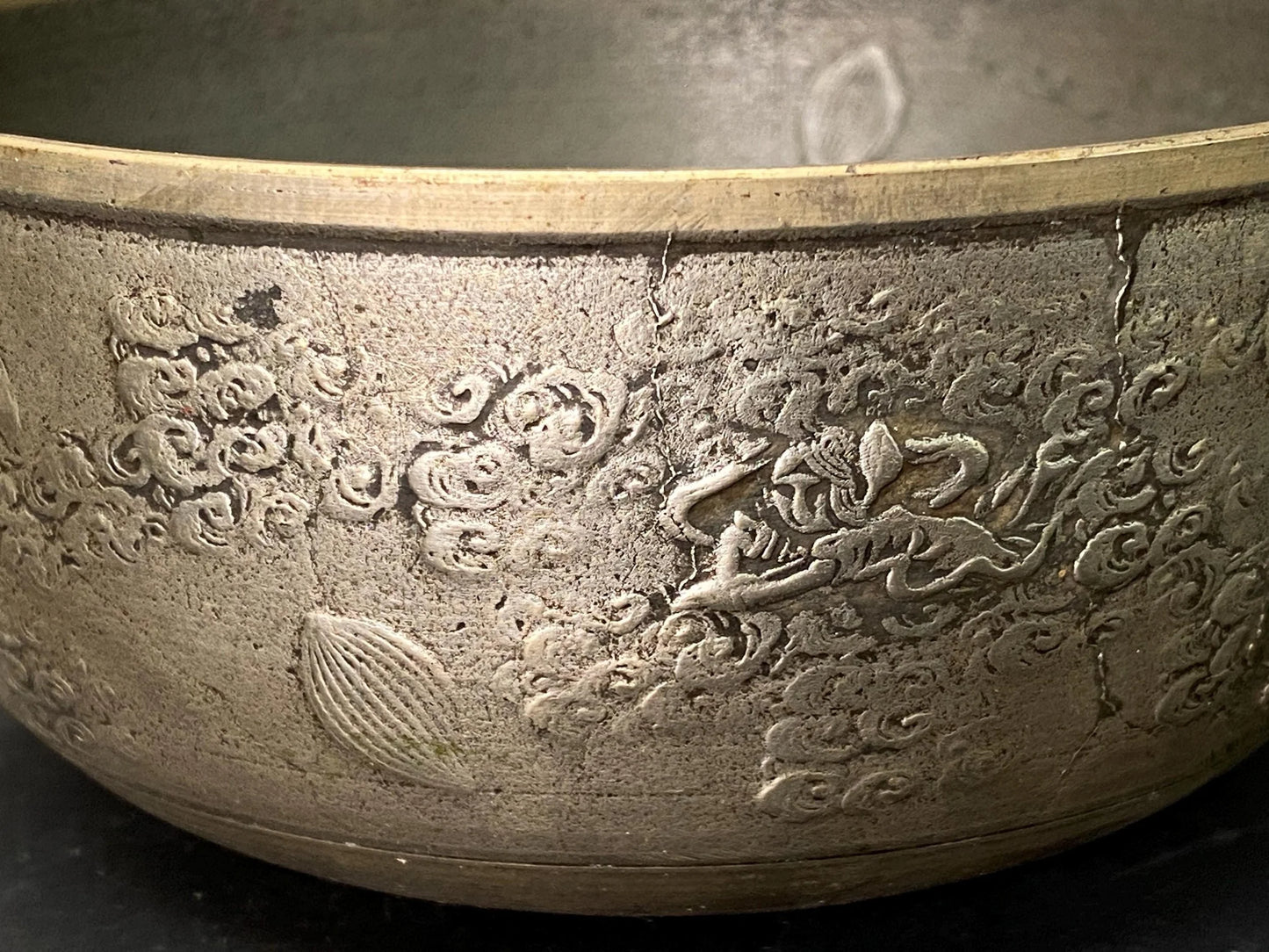 Japanese Singing Bowl Orin: Dragon Relief Bronze Bell, Buddhist Altar Chime, Meditation Sound Healing Instrument 5"