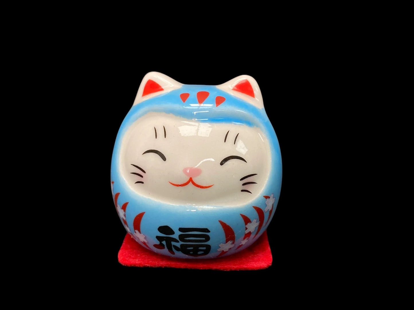Daruma feng Shui Decor set of 5 Japanese Cat Daruma Doll, 5 Mini Lucky Talismans for Motivation, Success, Good Fortune, Gifts, Car decor