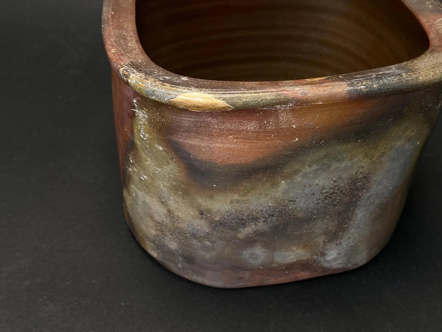 Kintsugi Japanese Bizen Ware Kensui Bowl signed, Wabi Sabi Ikebana Flower Vase with Kintsugi, Calligraphy Brush Washer