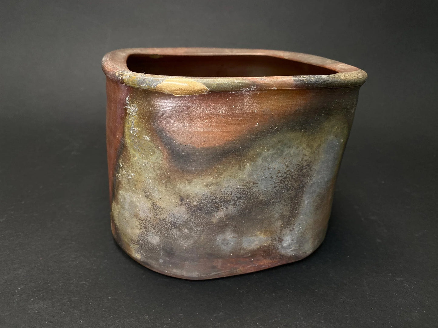 Kintsugi Japanese Bizen Ware Kensui Bowl signed, Wabi Sabi Ikebana Flower Vase with Kintsugi, Calligraphy Brush Washer