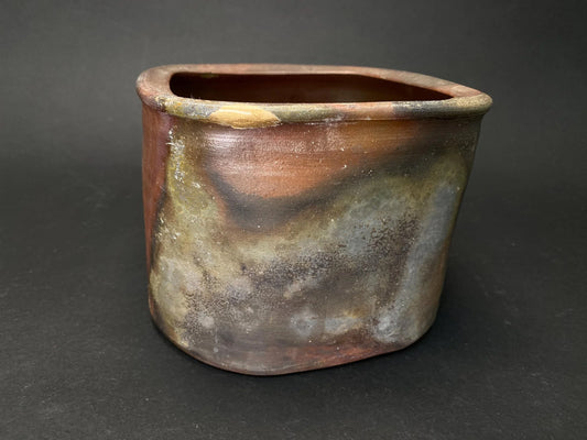 Kintsugi Japanese Bizen Ware Kensui Bowl signed, Wabi Sabi Ikebana Flower Vase with Kintsugi, Calligraphy Brush Washer