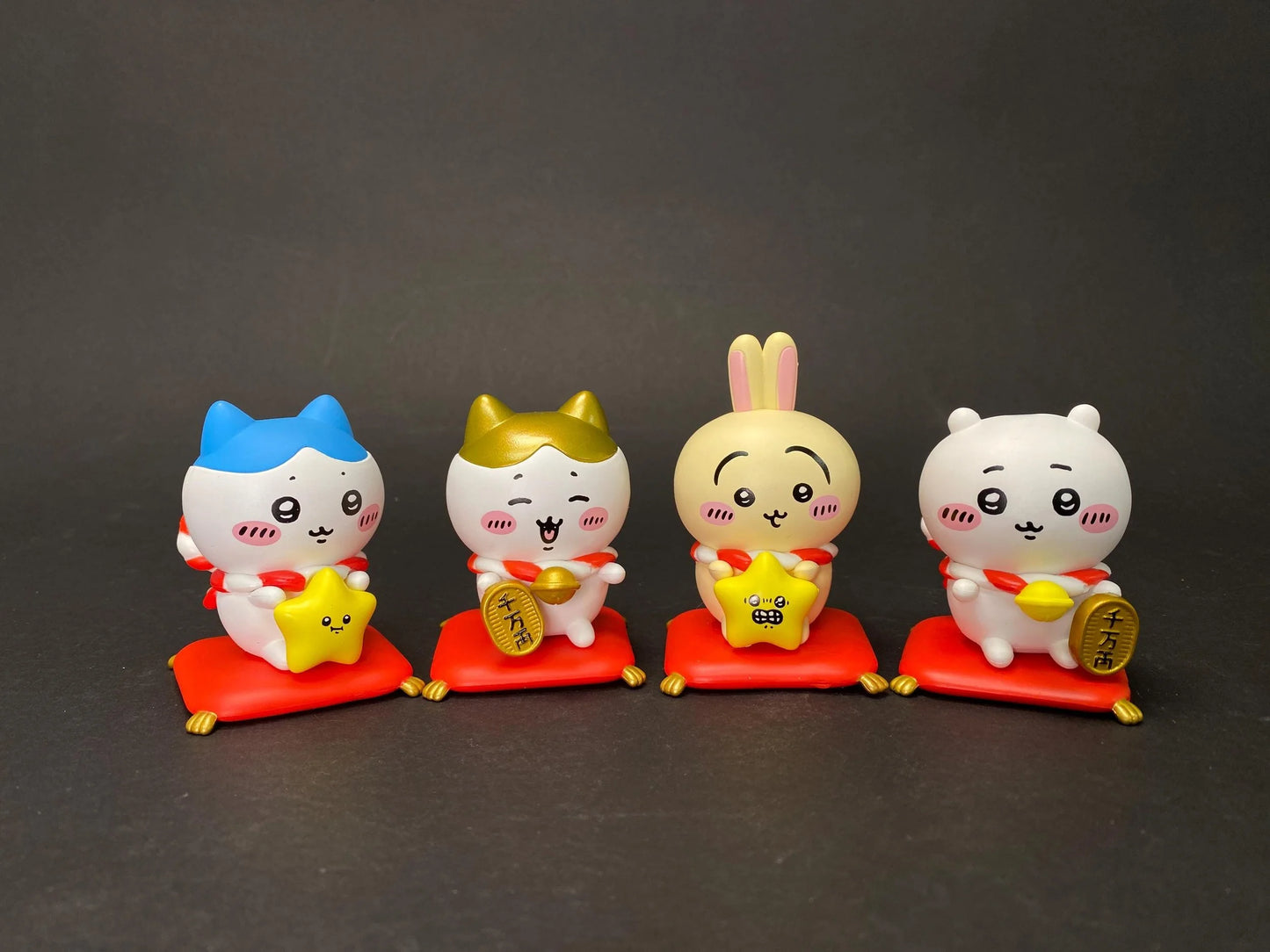 Chiikawa New Year Blind Box Figure on Red Cushion, Good Luck Mascot, Lunar New Year Decor. Hachiware Usagi Secret Toy