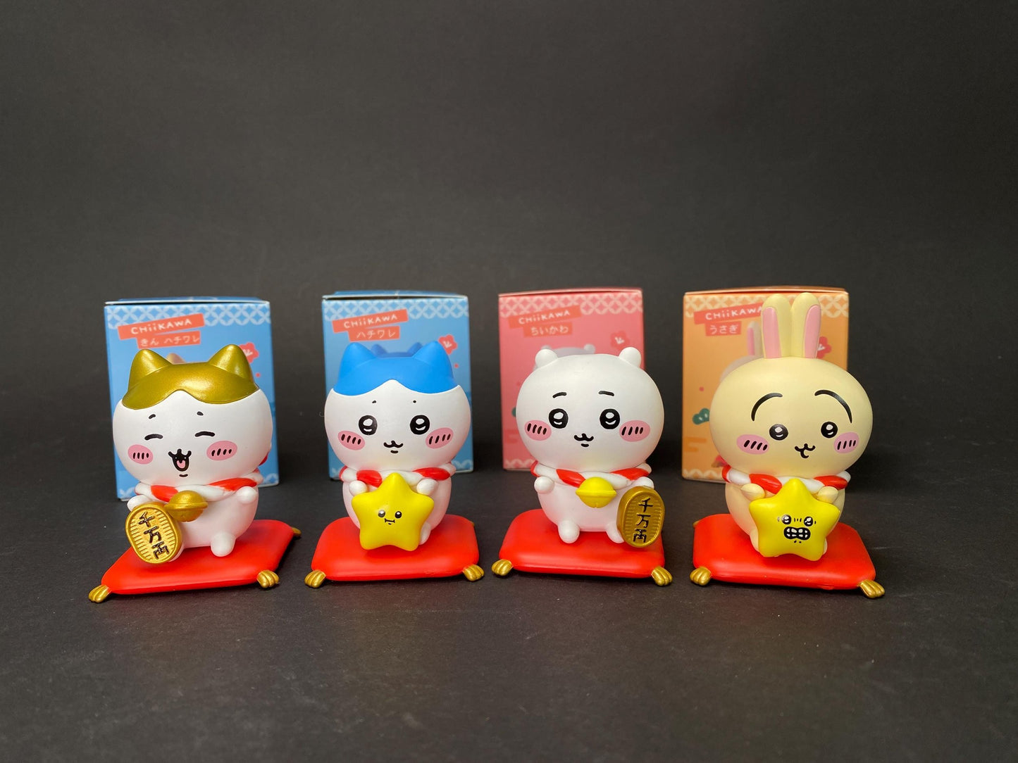 Chiikawa New Year Blind Box Figure on Red Cushion, Good Luck Mascot, Lunar New Year Decor. Hachiware Usagi Secret Toy