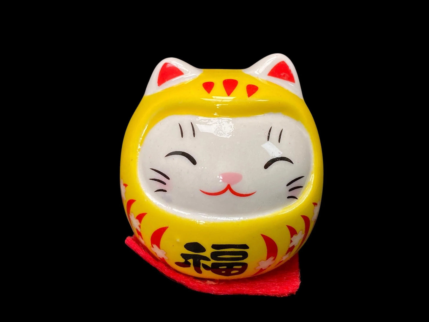 Daruma feng Shui Decor set of 5 Japanese Cat Daruma Doll, 5 Mini Lucky Talismans for Motivation, Success, Good Fortune, Gifts, Car decor
