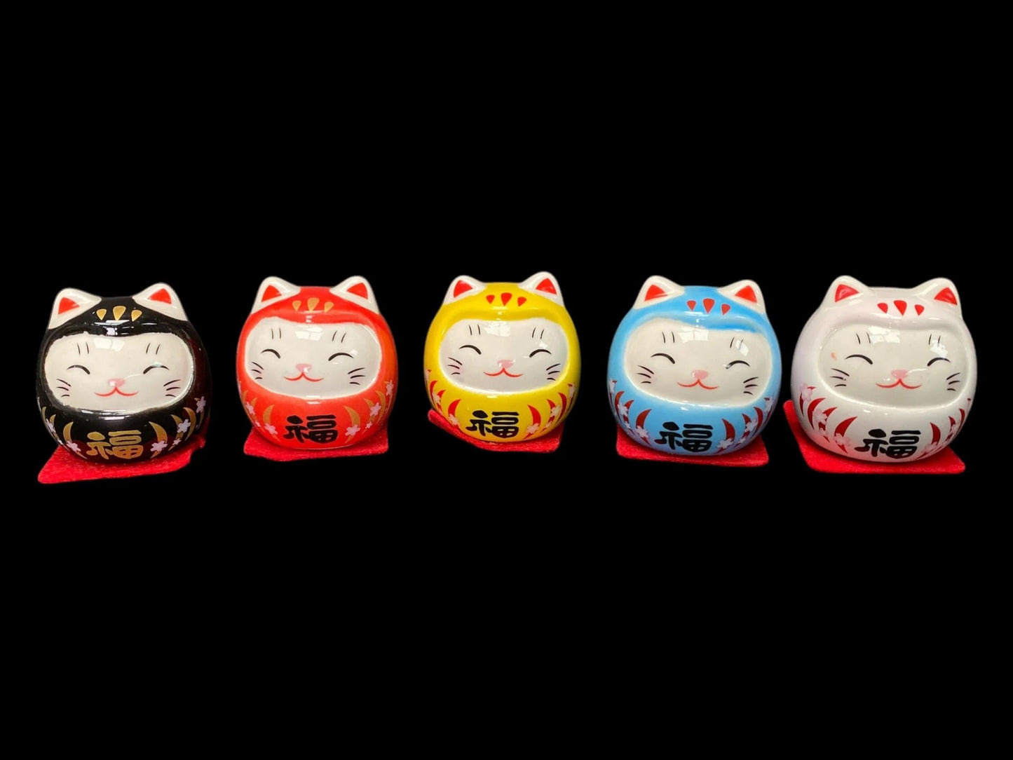 Daruma feng Shui Decor set of 5 Japanese Cat Daruma Doll, 5 Mini Lucky Talismans for Motivation, Success, Good Fortune, Gifts, Car decor