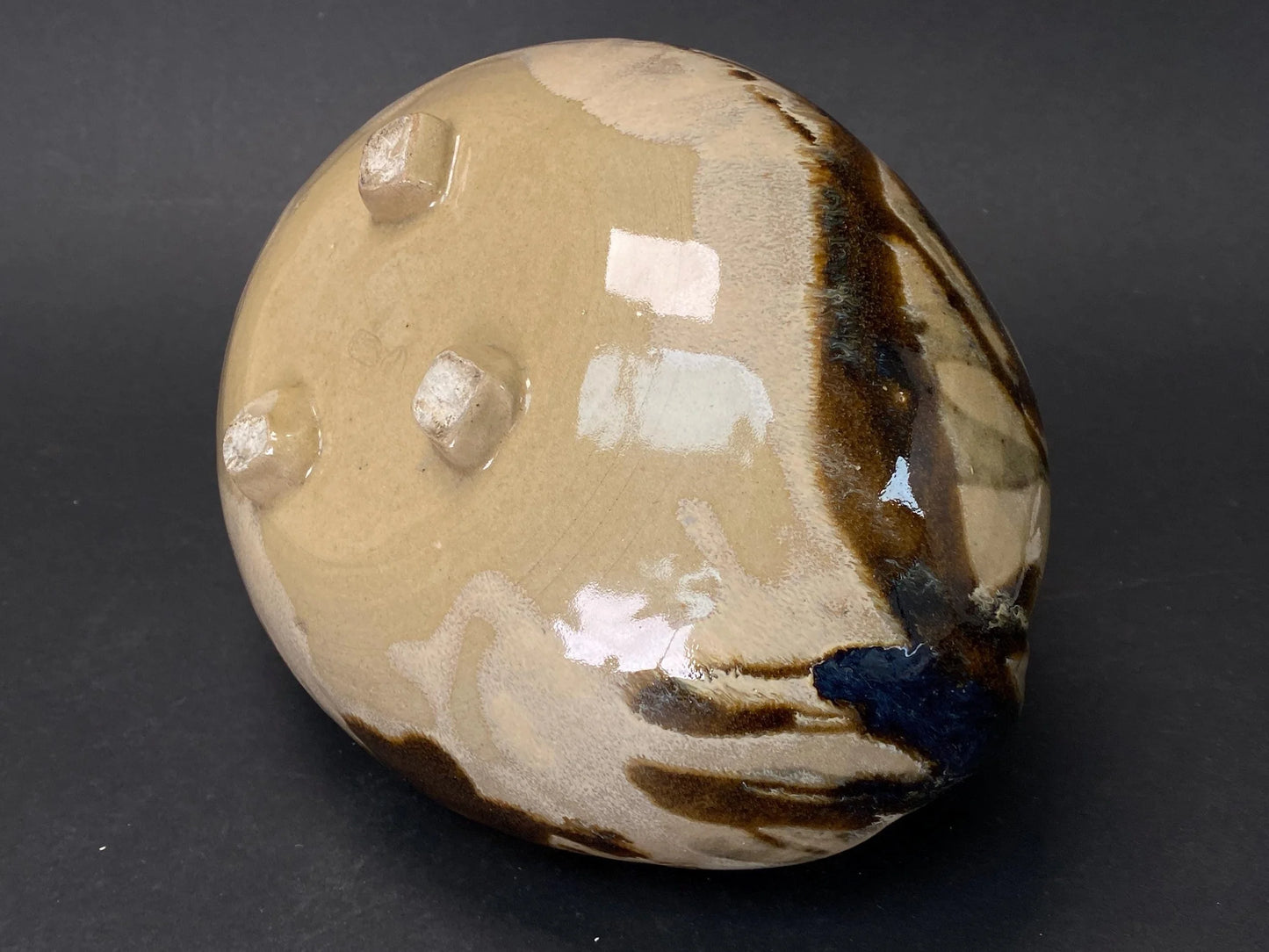 Japanese Handled Bowl "Te bachi", Stoneware Ceramic Basket for Fruit, vintage Ikebana Kaiseki Serving, Earthy Drip Glaze 7.5"