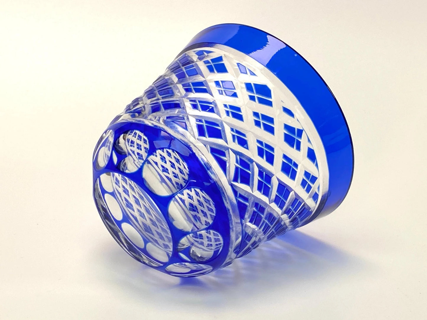Edo Kiriko Cobalt Blue Cut Crystal Whisky Glass