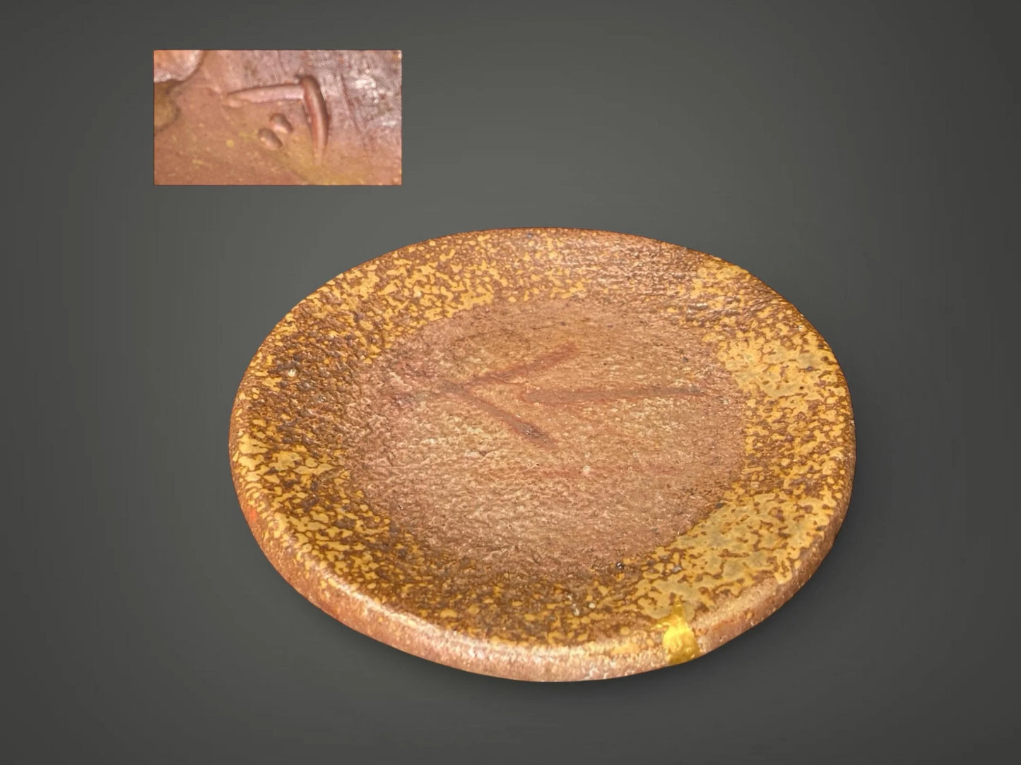 Kintsugi Bizen ware dish signed, Japanese real gold repaired Art pottery,  Dia 8.25", Wabi Sabi, round Trinket