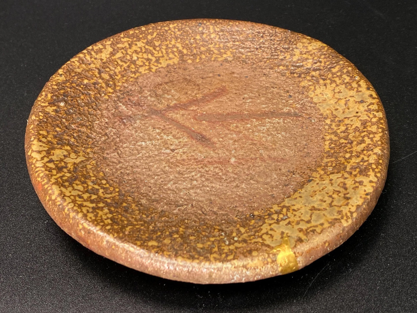 Kintsugi Bizen ware dish signed, Japanese real gold repaired Art pottery,  Dia 8.25", Wabi Sabi, round Trinket