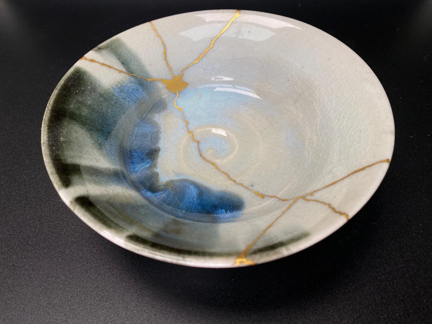 Kageyama Kintsugi Chawan Tea Bowl, Japanese Ceramic Matcha, 24K Gold Repaired Pottery, Vintage Art