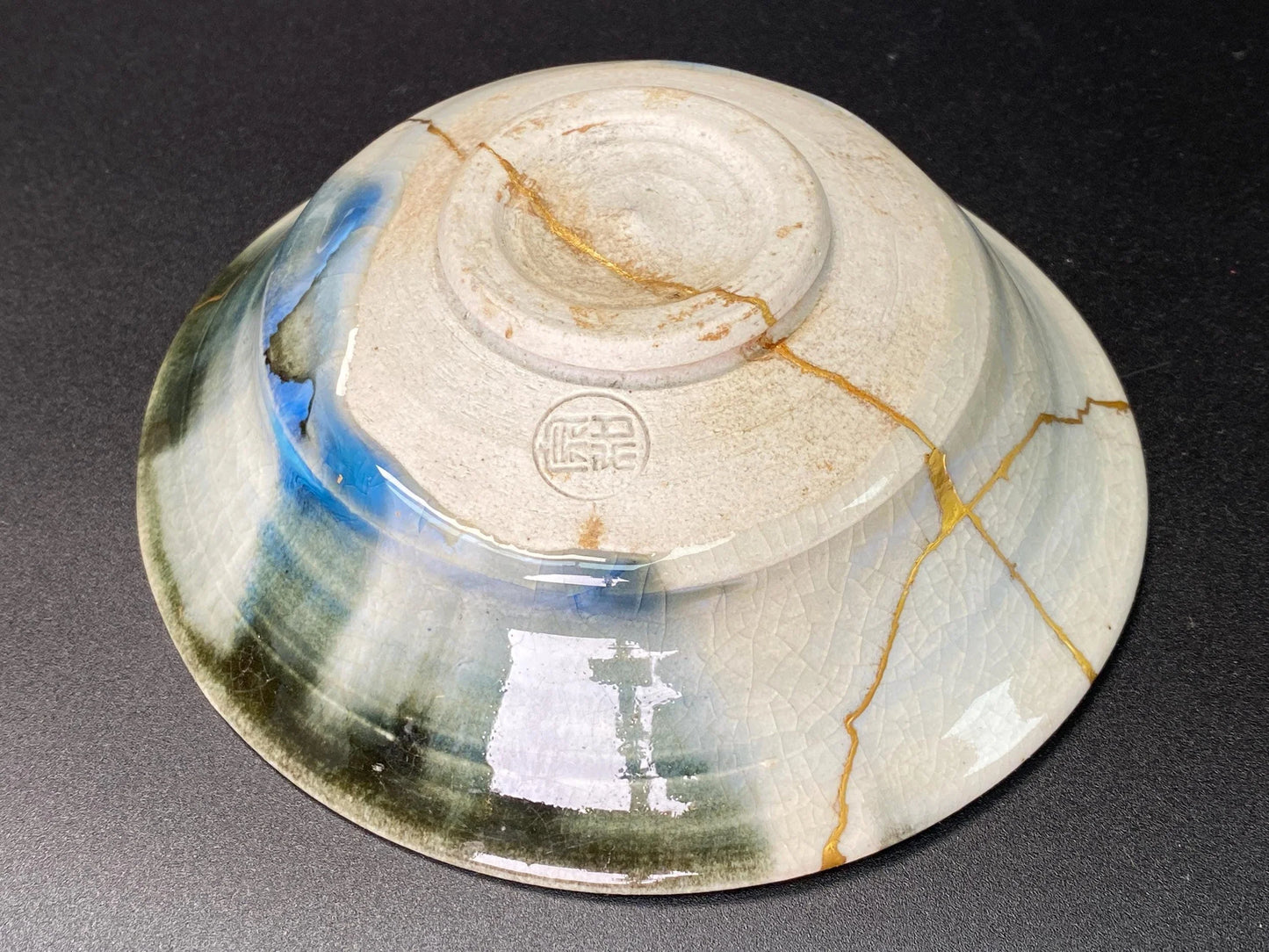 Kageyama Kintsugi Chawan Tea Bowl, Japanese Ceramic Matcha, 24K Gold Repaired Pottery, Vintage Art
