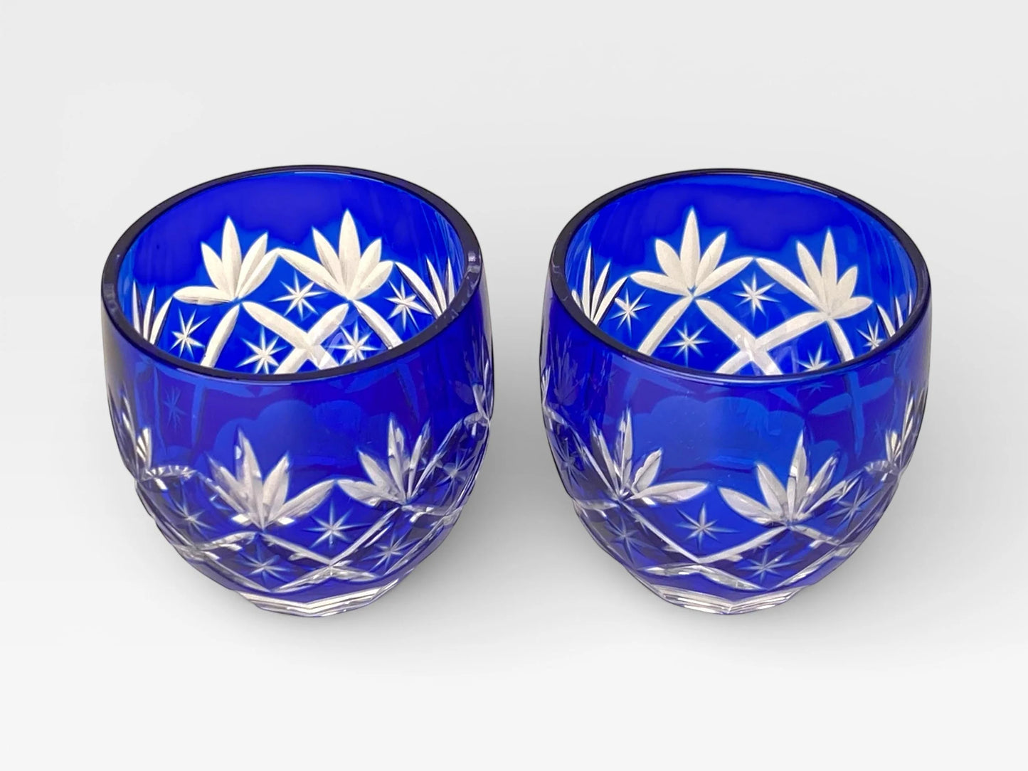 PAIR Kagami Edo Kiriko Crystal Sake Cup, Japanese hand cut glass shot, Japan Gift, 1.5oz Cup, Traditional Craft sculpture