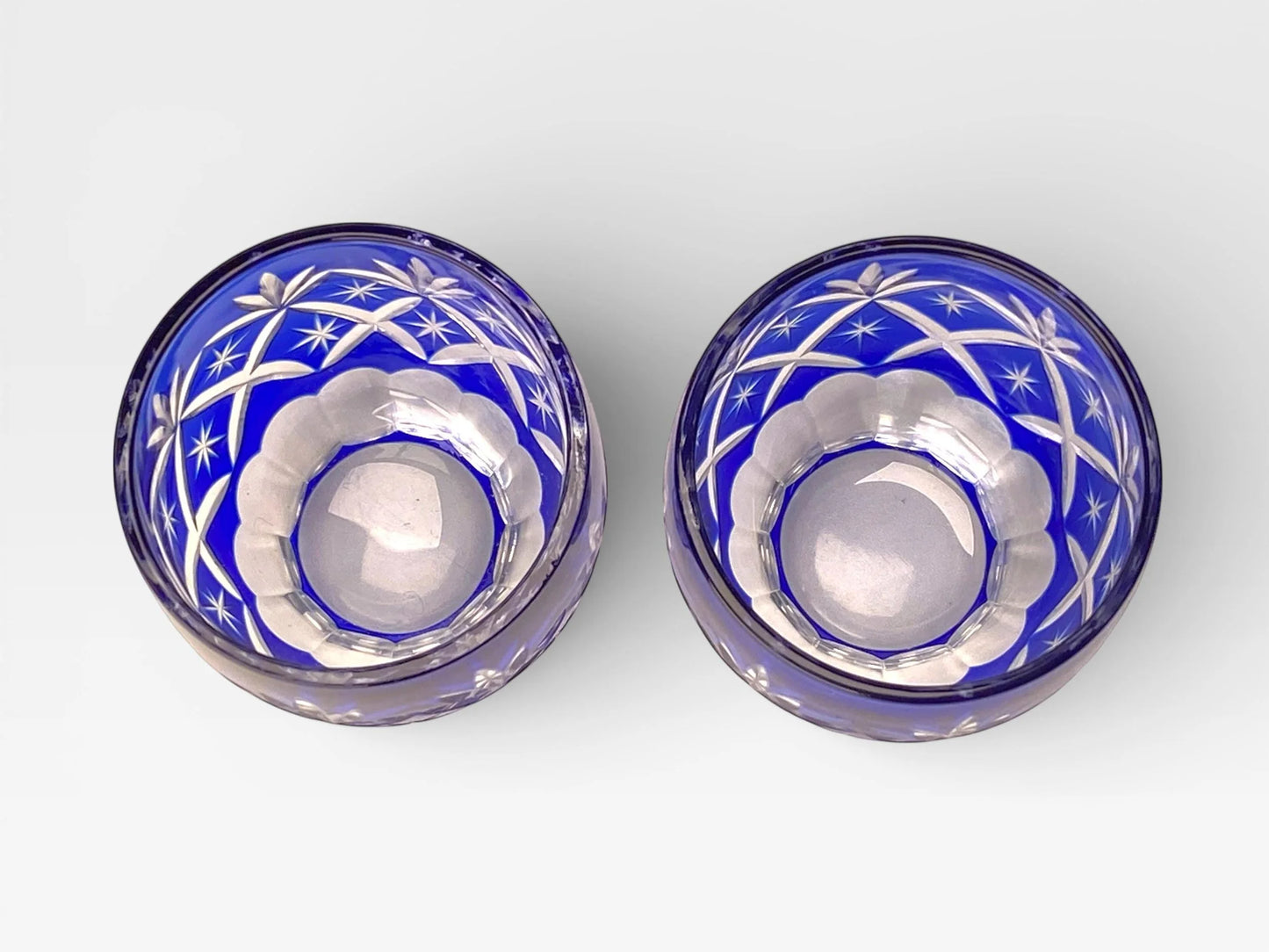 PAIR Kagami Edo Kiriko Crystal Sake Cup, Japanese hand cut glass shot, Japan Gift, 1.5oz Cup, Traditional Craft sculpture