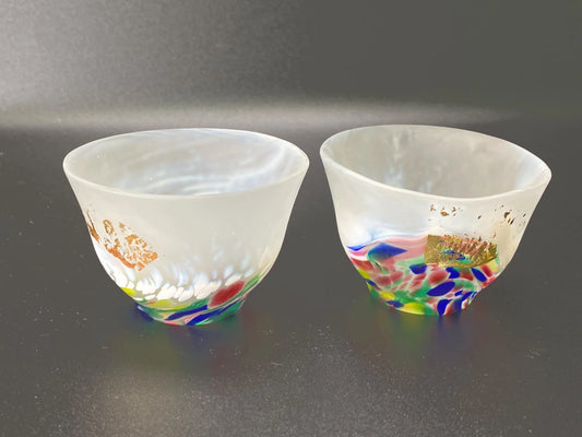 Tsugaru Vidro Glass Sake Cups, Vintage Handcrafted Pair, Japanese Artisan Mini Glasses, Aomori Made Gift
