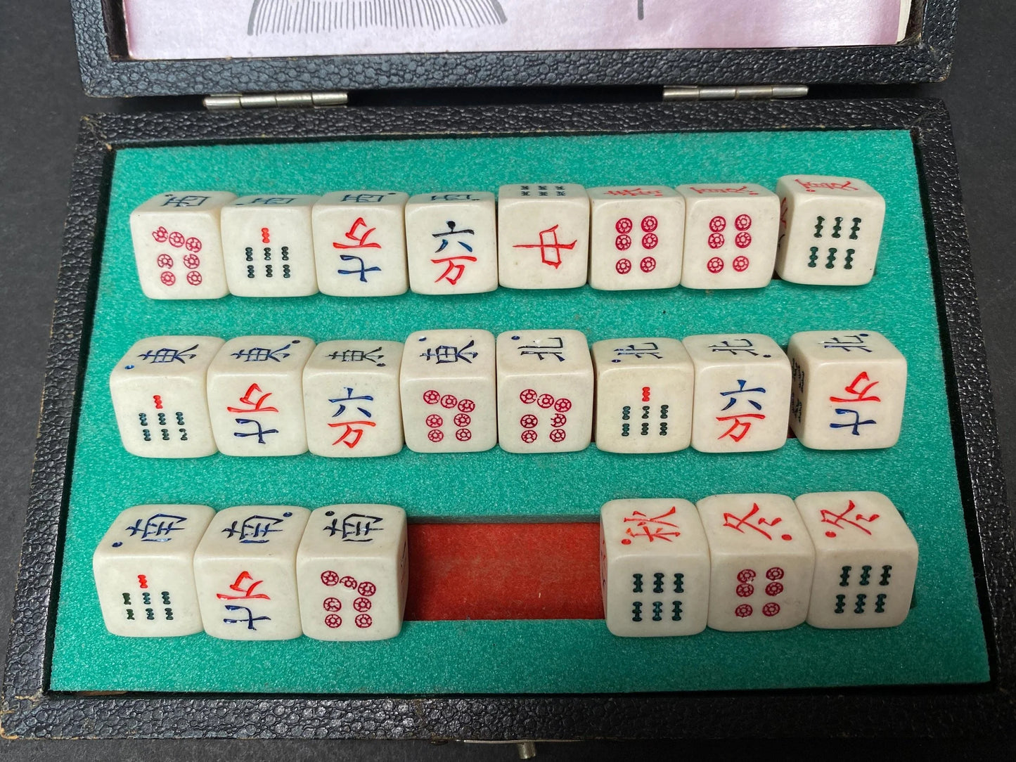 Rompao Chugai Boeki Pocket Mahjong, Vintage Japanese Dice Game Set, INCOMPLETE Retro Showa Collectible, Travel Mahjongg Case Display