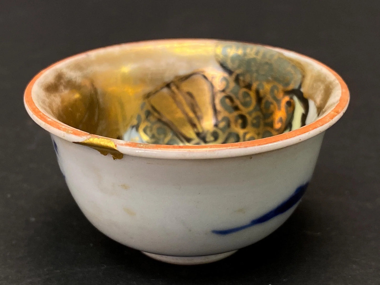Kutani Sake Cup Kintsugi, Japanese Style Repair Technique, Vintage Yunomi Tea Cup, Hand Painted Ceramic, Gold Kintsugi Pottery, Zen Gift
