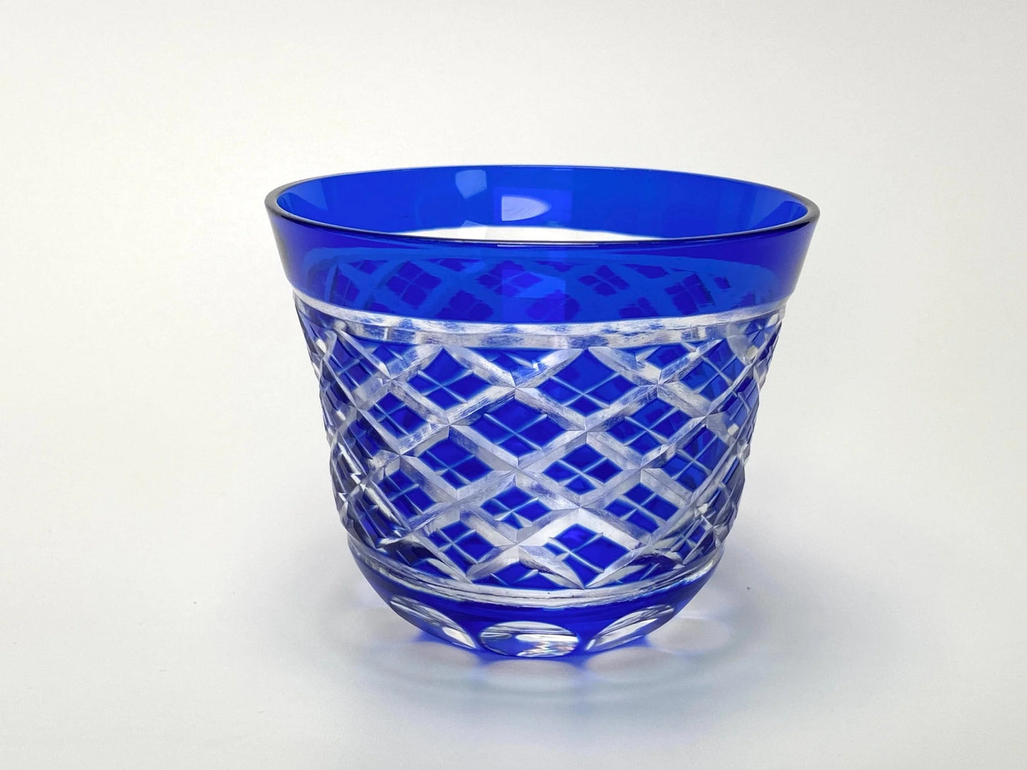 Japanese Vintage Kiriko Cup, Edo Old Fashioned Whisky Glass, Hand Cut Crystal Drinking, Takehisa Yumeji Style Blue Rock Glass