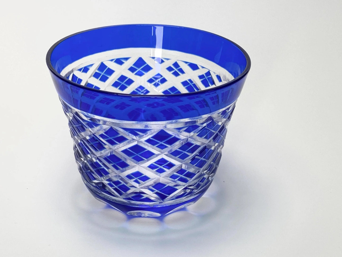 Edo Kiriko Cobalt Blue Cut Crystal Whisky Glass