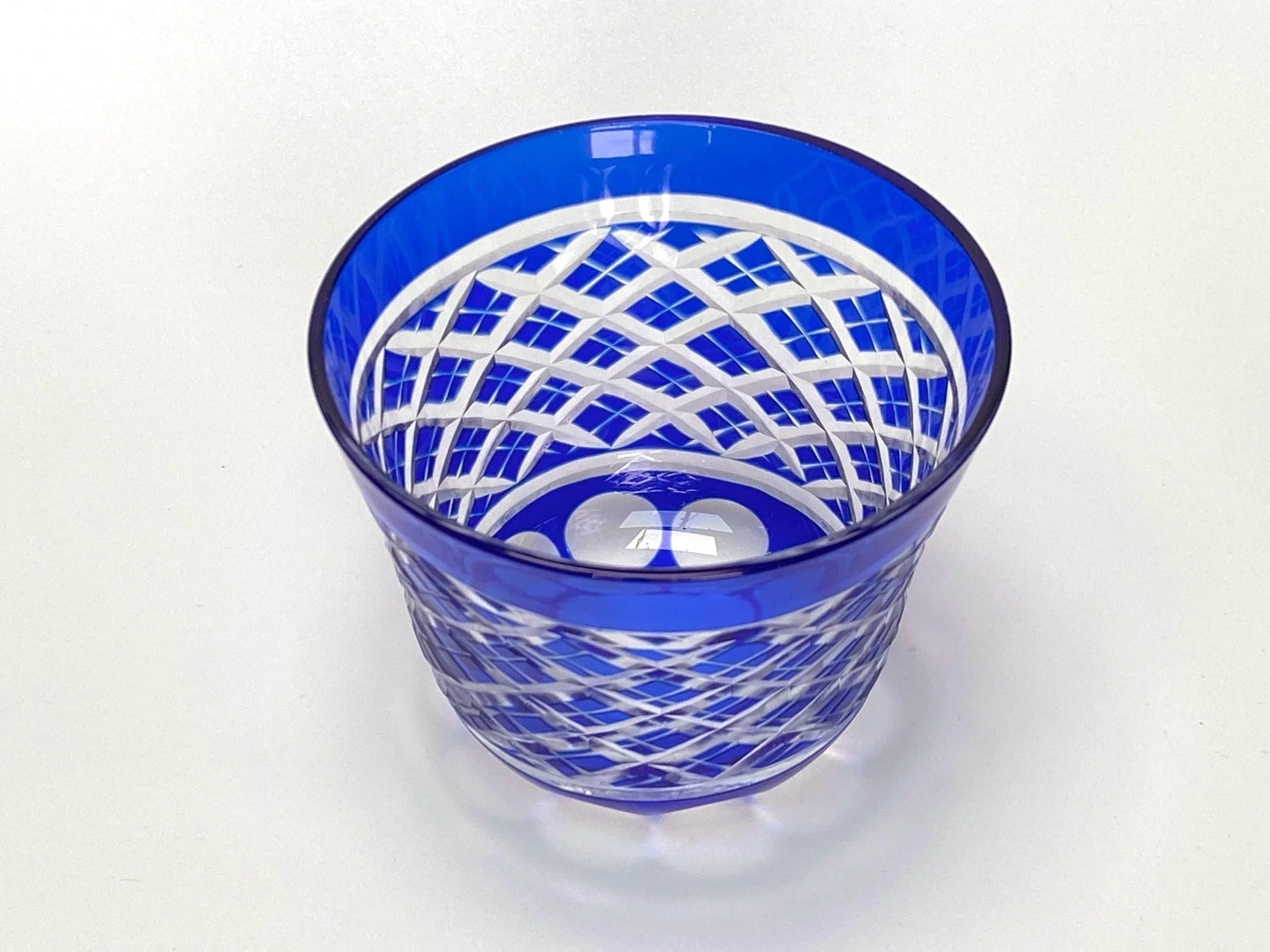 Edo Kiriko Cobalt Blue Cut Crystal Whisky Glass
