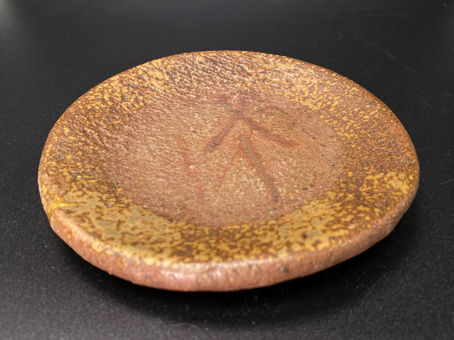 Kintsugi Bizen ware dish signed, Japanese real gold repaired Art pottery,  Dia 8.25", Wabi Sabi, round Trinket