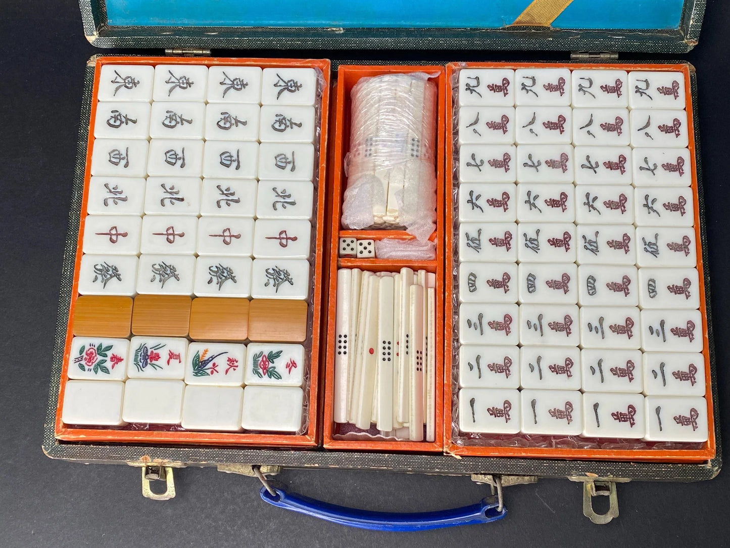 Vintage Japanese Mahjong Set Bamboo Back Tiles