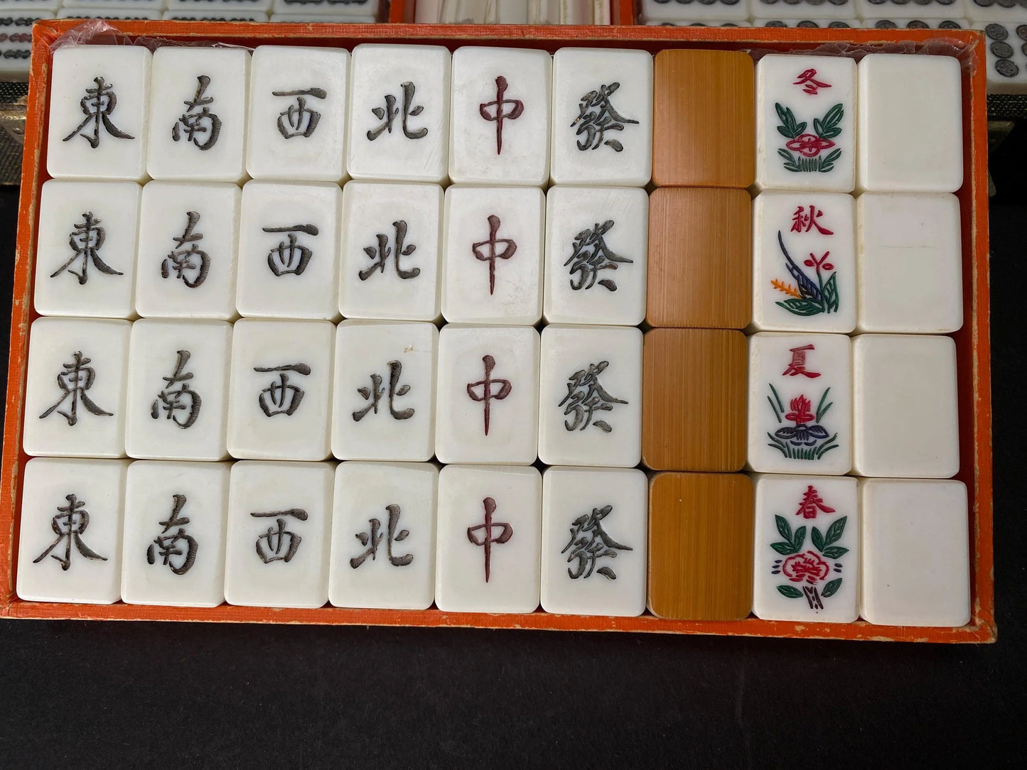 Vintage Japanese Mahjong Set Bamboo Back Tiles