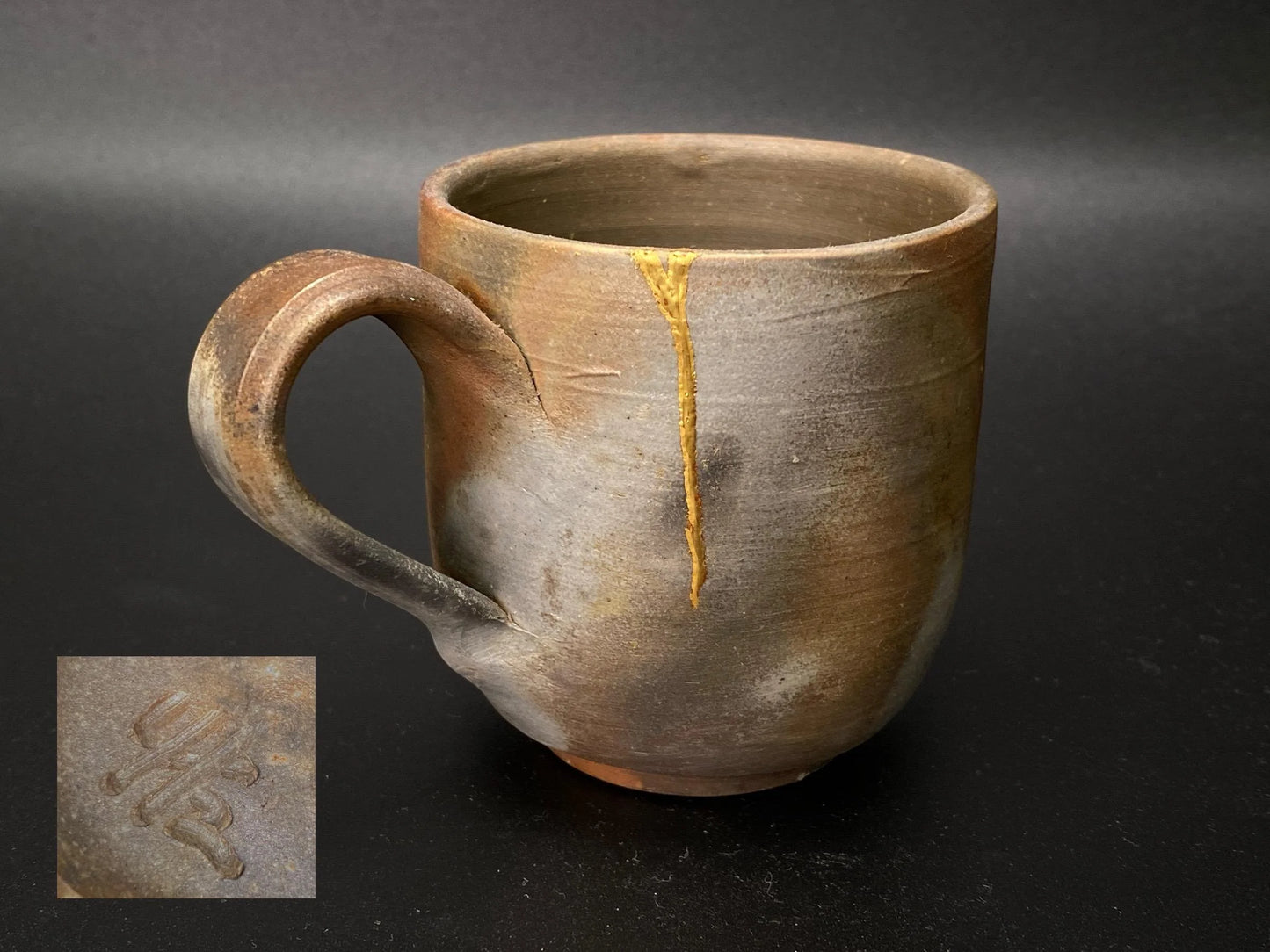 Bizen Ware Kintsugi Tea Cup, Real 25k Gold Repair, Signed Japanese Pottery, Wabi Sabi Aesthetic, Vintage Art