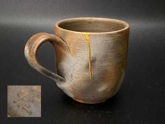 Bizen Ware Kintsugi Tea Cup, Real 25k Gold Repair, Signed Japanese Pottery, Wabi Sabi Aesthetic, Vintage Art