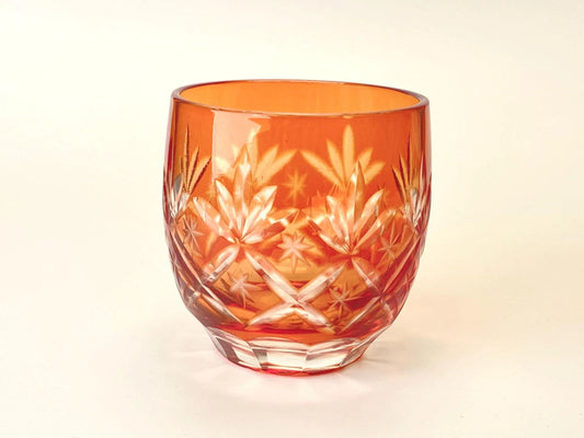Vintage Kiriko Sake Cup Orange Edo Cut Glass