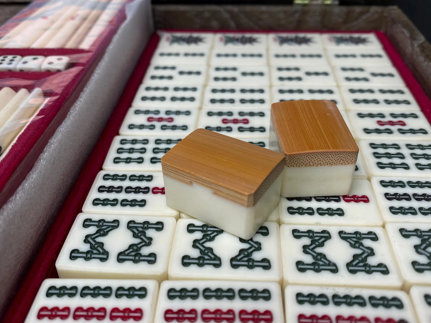 Showa Era Japanese Mahjong Set Bamboo Back 144 Tiles