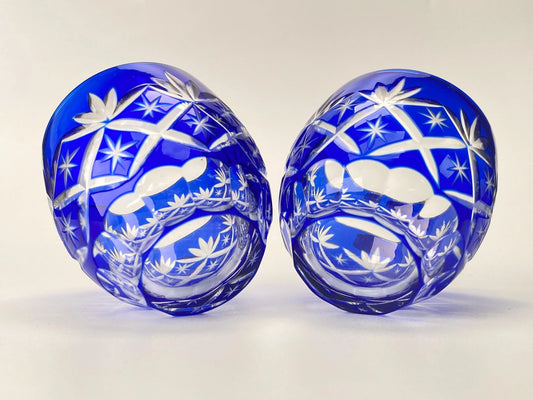PAIR Kagami Edo Kiriko Crystal Sake Cup, Japanese hand cut glass shot, Japan Gift, 1.5oz Cup, Traditional Craft sculpture