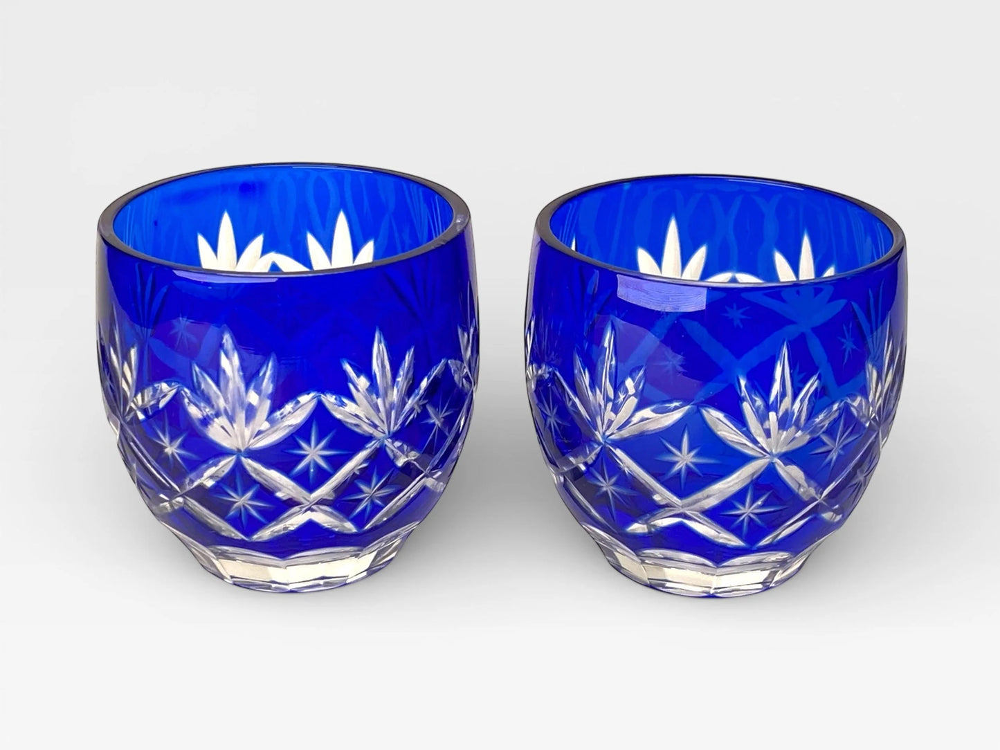 PAIR Kagami Edo Kiriko Crystal Sake Cup, Japanese hand cut glass shot, Japan Gift, 1.5oz Cup, Traditional Craft sculpture