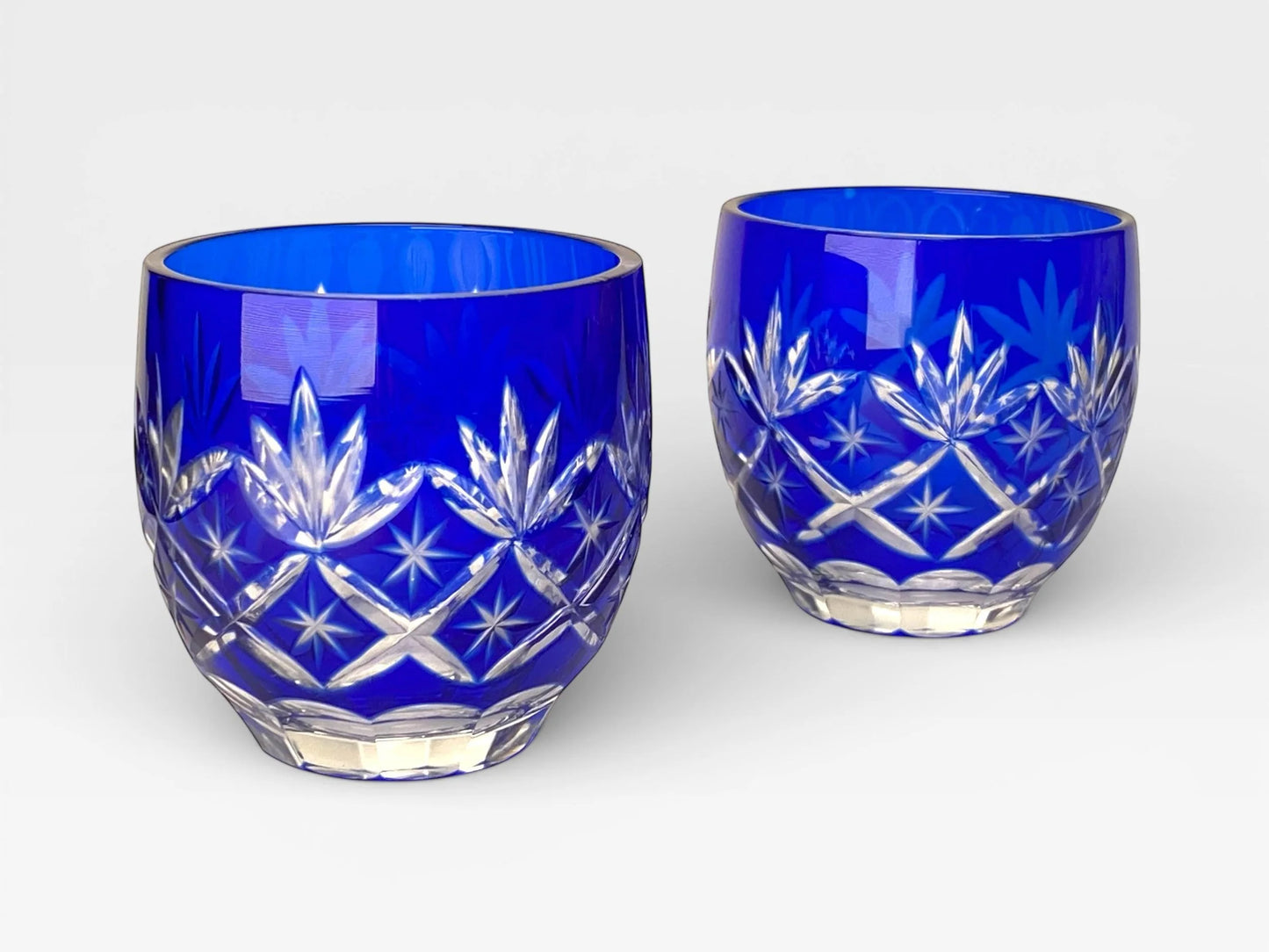 PAIR Kagami Edo Kiriko Crystal Sake Cup, Japanese hand cut glass shot, Japan Gift, 1.5oz Cup, Traditional Craft sculpture