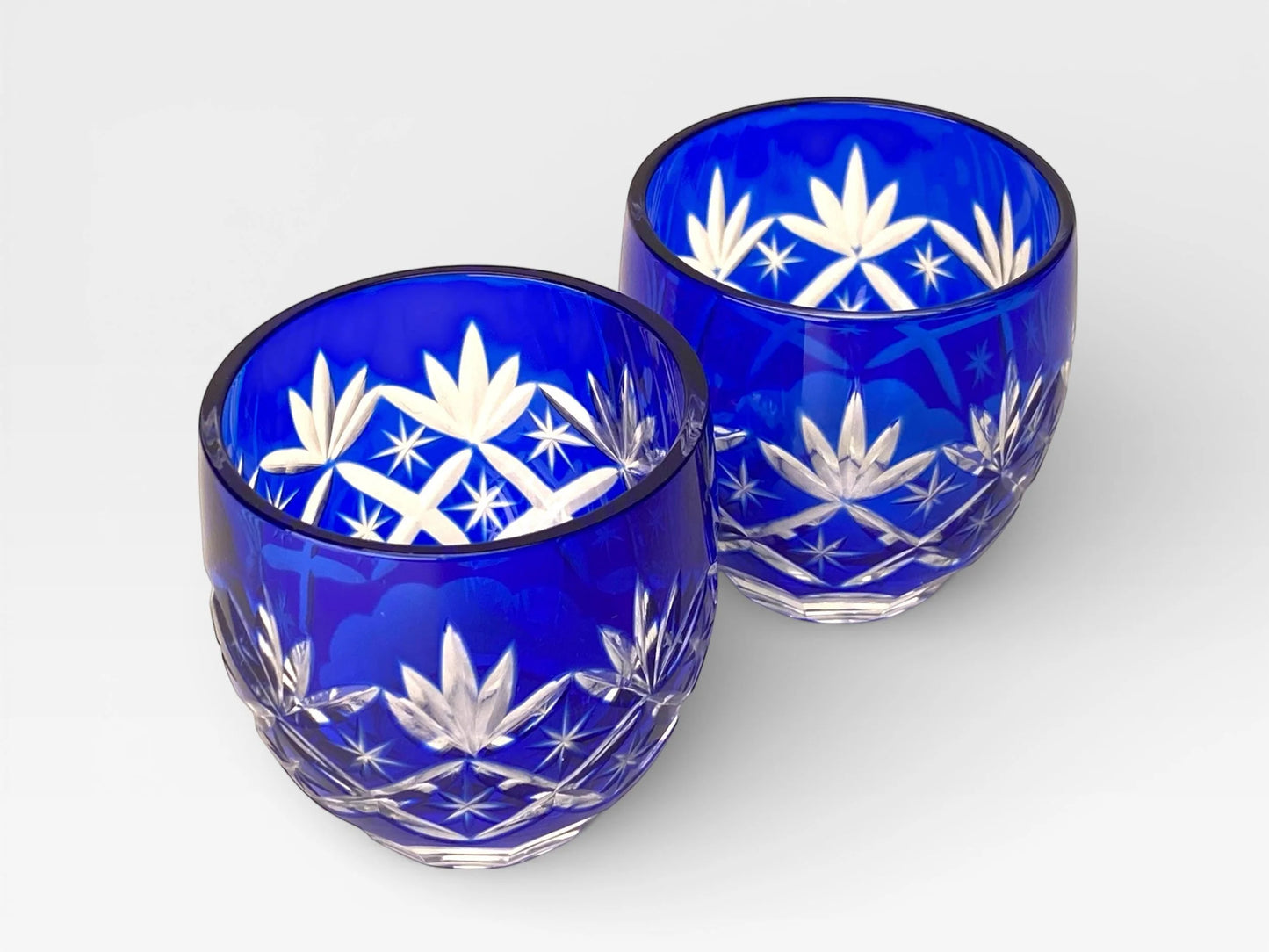 PAIR Kagami Edo Kiriko Crystal Sake Cup, Japanese hand cut glass shot, Japan Gift, 1.5oz Cup, Traditional Craft sculpture