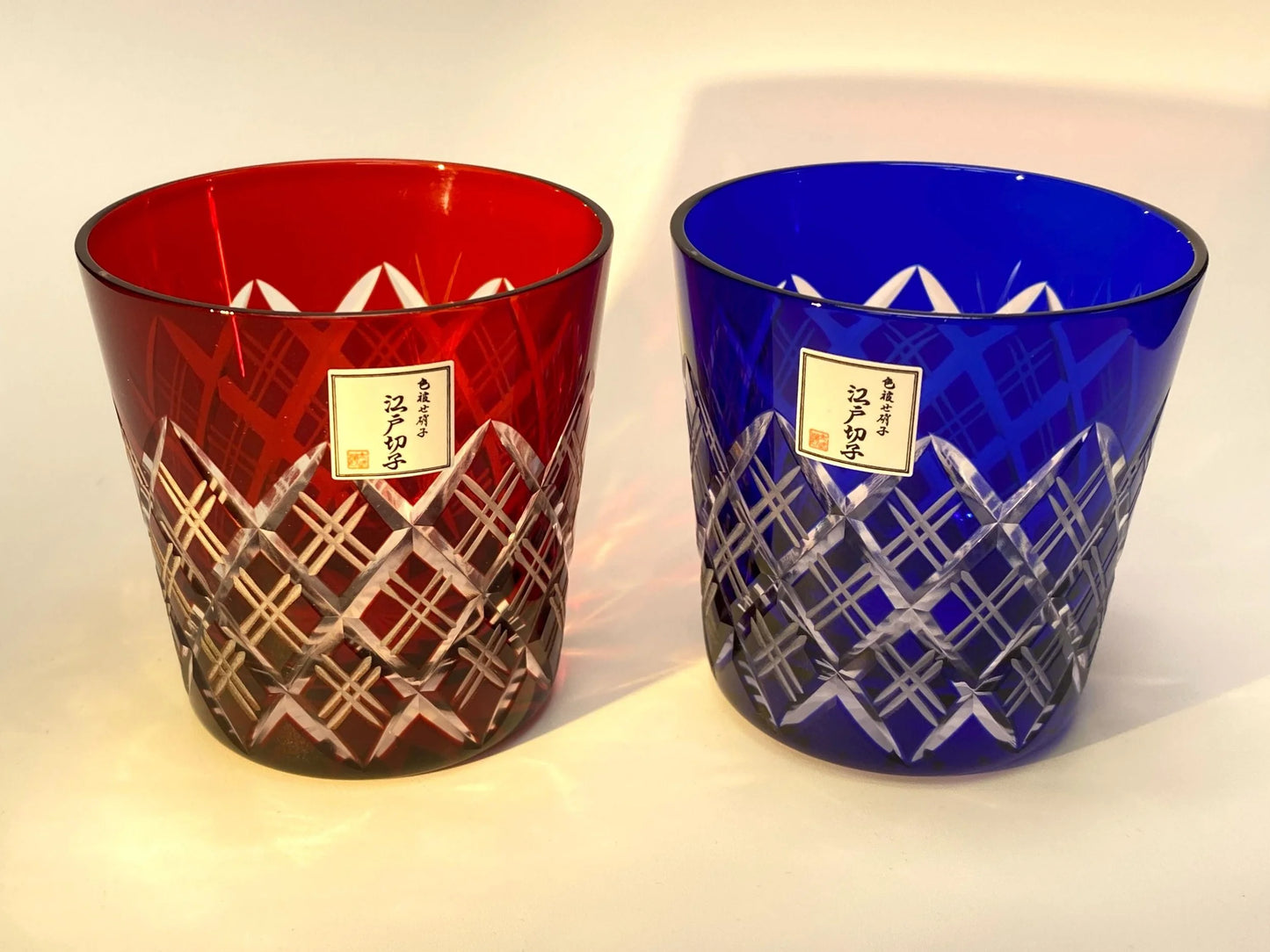 Taburo Edo Kiriko Glass Pair in Wood Box