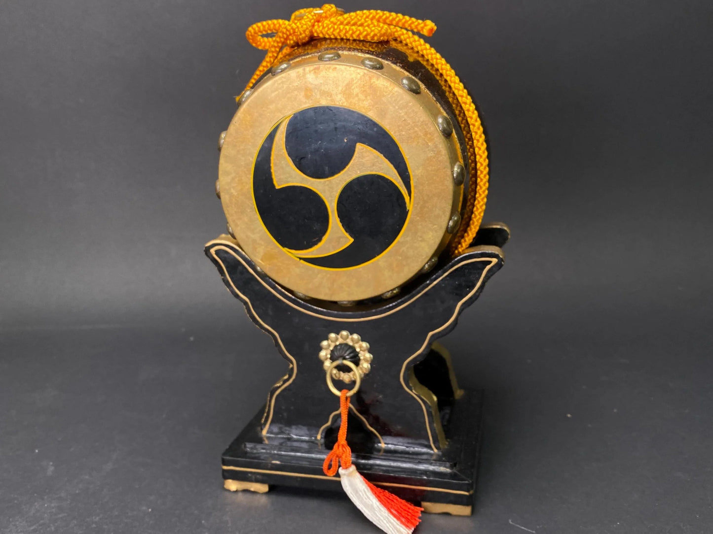 Japanese Samurai Daiko traditional Drum for Hinamatsuri Dolls, Replica Figurine, Taiko Makie, Vintage Samurai Taiko Drum with original box